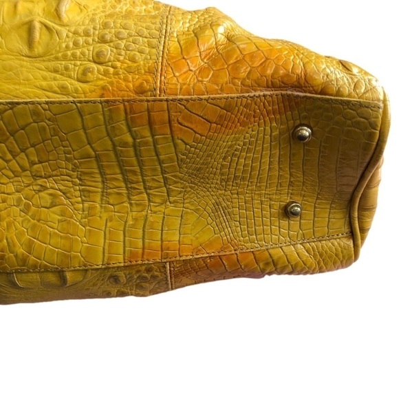 BRAHMIN golden yellow reptile textured leather two-way carry purse. Zip top - Picture 10 of 16